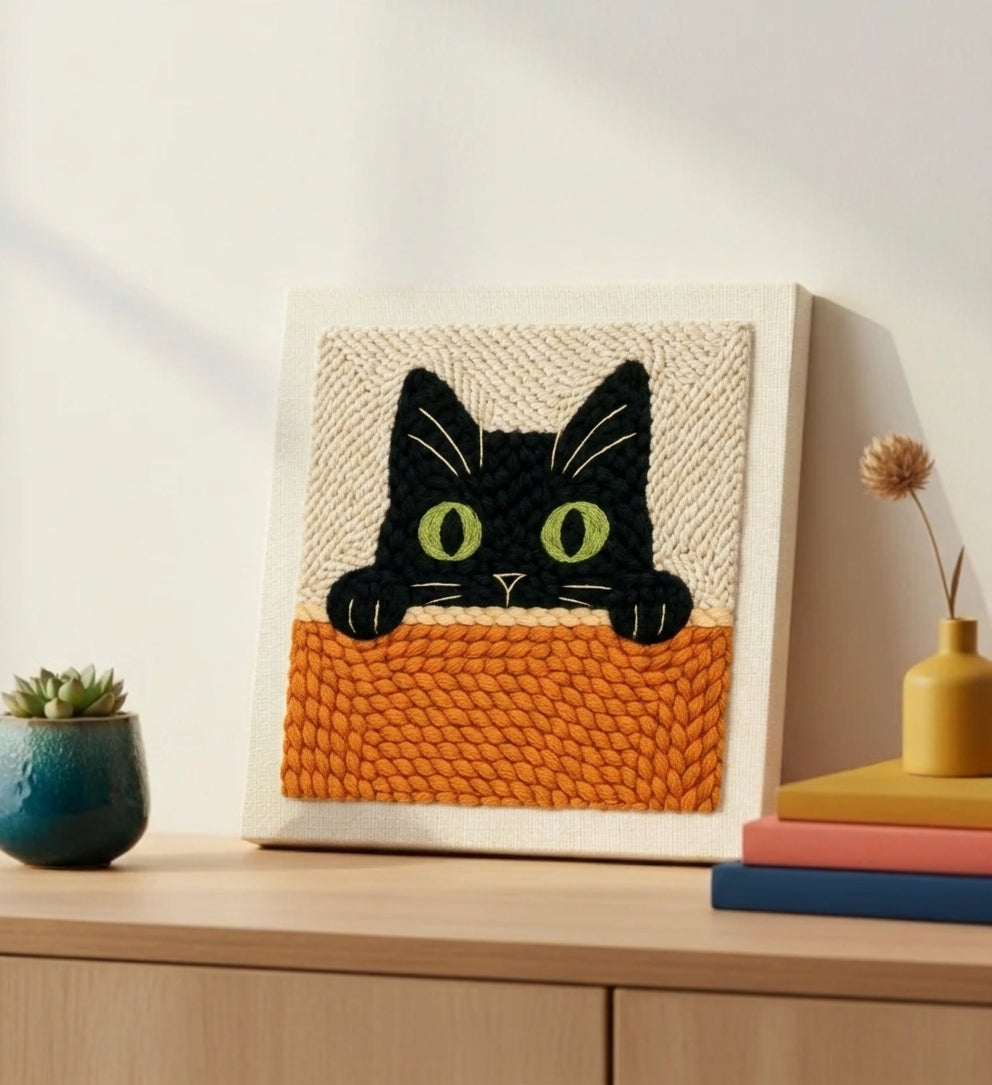 Kit de Bordado de Lana - Gato Curioso