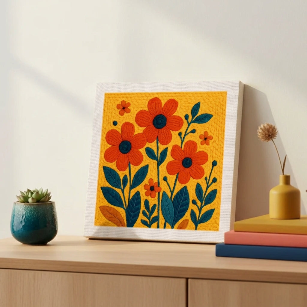 Kit de Bordado de Lana - Flores de atardecer