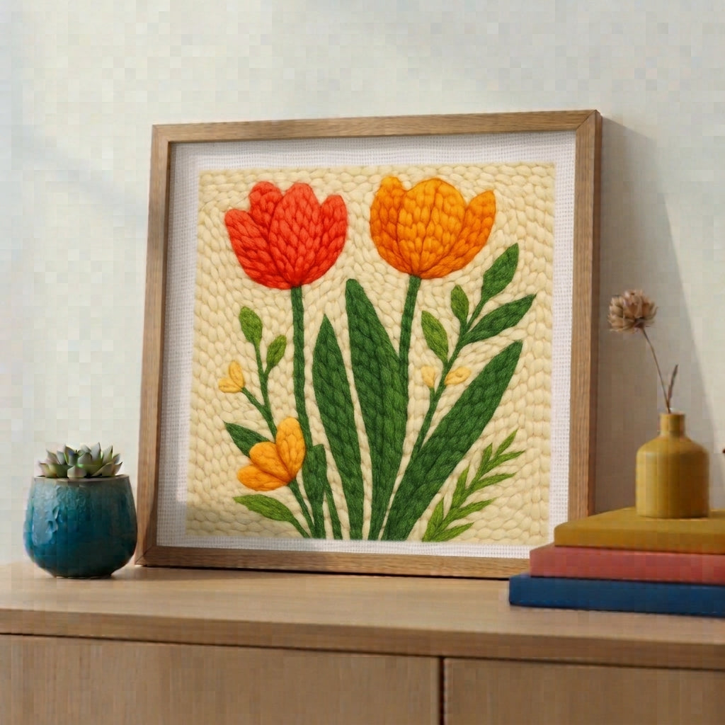 Kit de Bordado de Lana - Flores de Verano