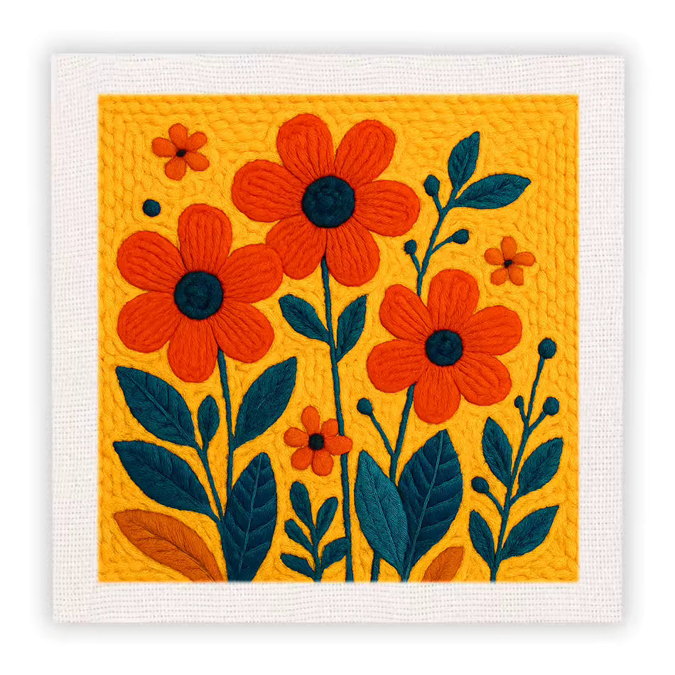 Kit de Bordado de Lana - Flores de atardecer