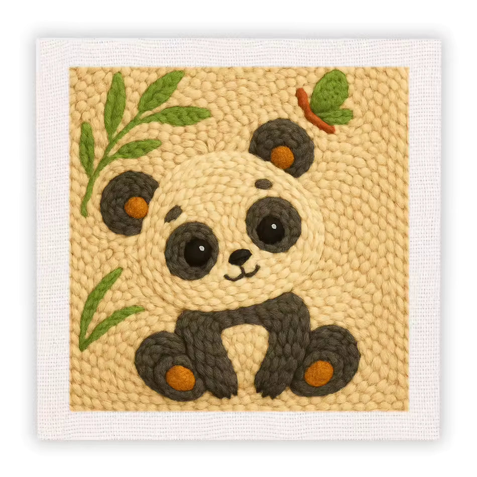 Kit de Bordado de Lana - Panda Feliz